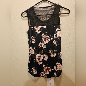 Black Top with Pink Roses Sleeveless  Nylon  Sm
